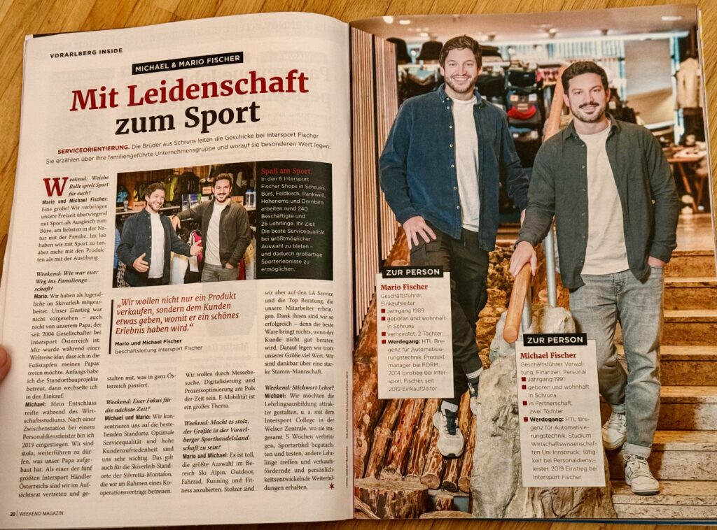 Interview mit Intersport Fischer Mario Michael Fischer im Weekend Magazin Vorarlberg Ausgabe 12 2024